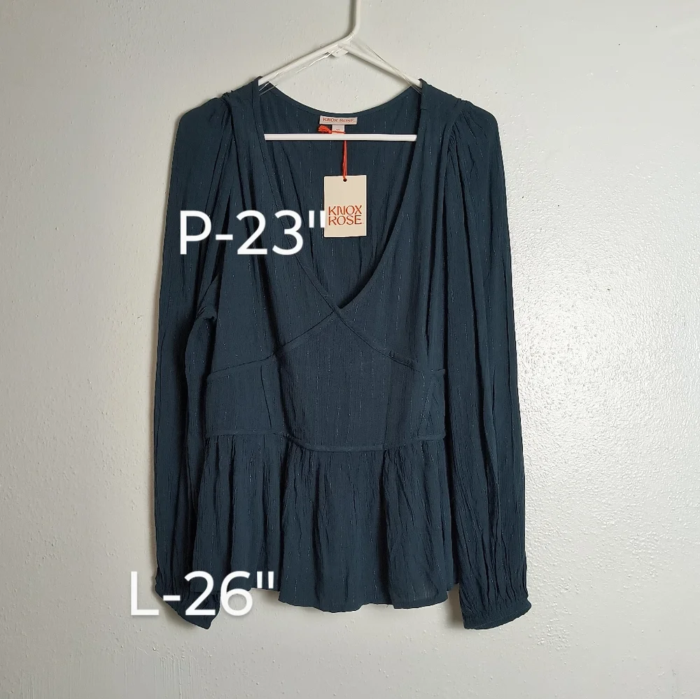 Knox Rose XXL Teal Blue Peplum Blouse Top Boho